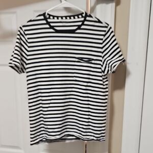 Club Monaco Navy and White Striped Short Sleeve Tee